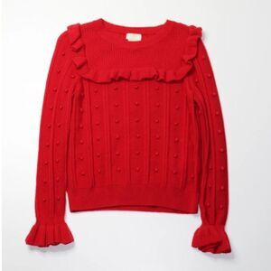 Kate Spade red pom ruffle sweater